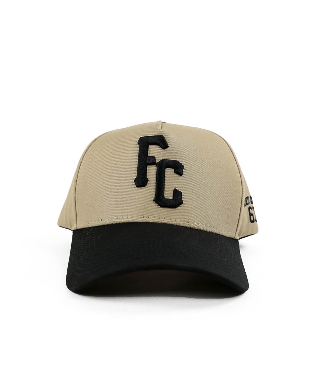 Black 5 panel FC 63 embroidered snapback hat #color_tan
