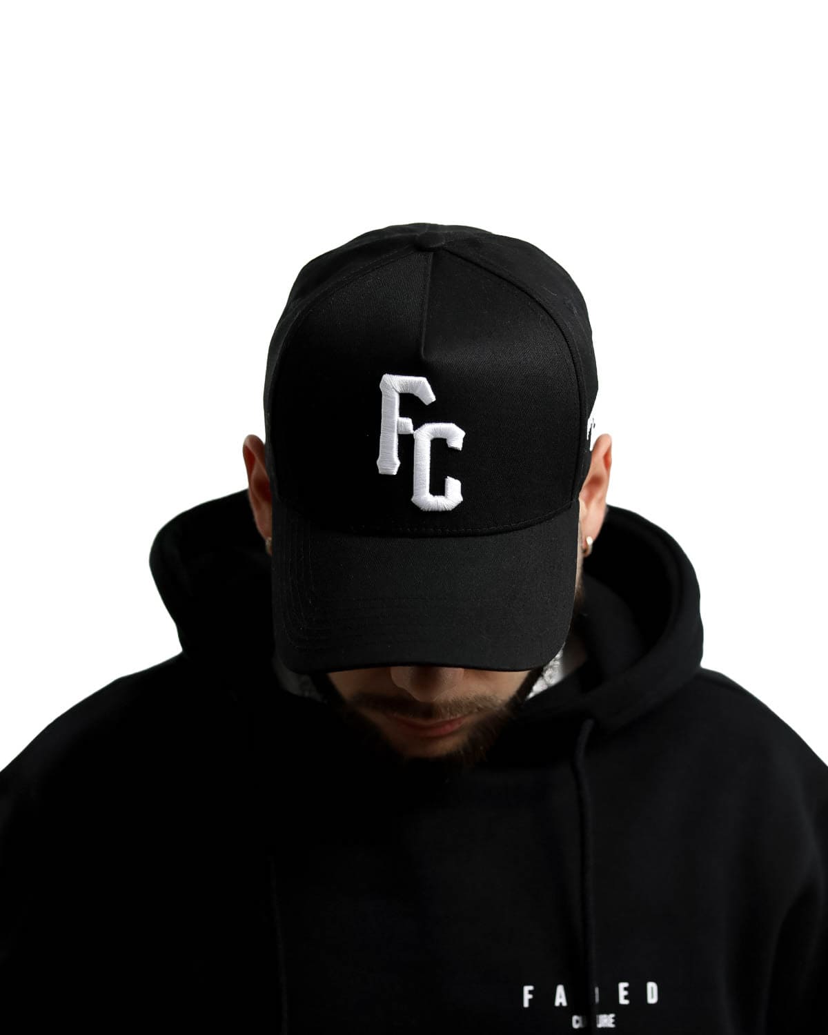 Black 5 panel FC 63 embroidered snapback hat #color_black