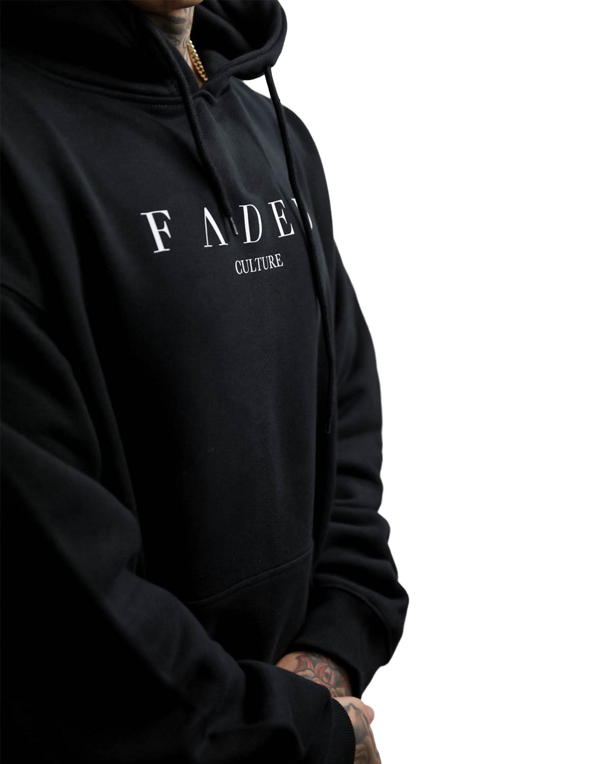 12.0 oz heavyweight fleece pullover, black FC logo hoodie with white print