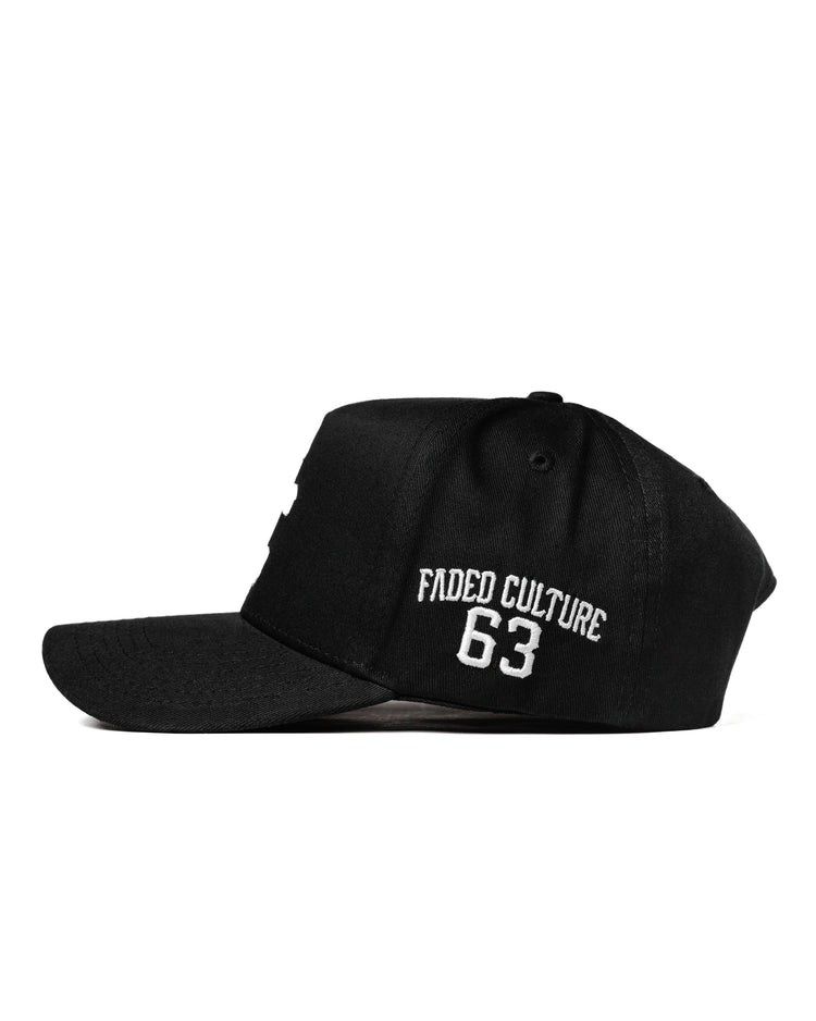 Black 5 panel FC 63 embroidered snapback hat #color_black