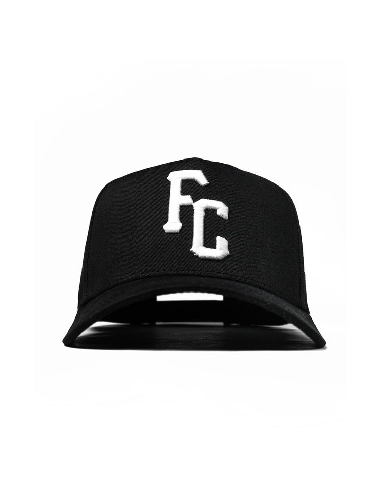 Black 5 panel FC 63 embroidered snapback hat #color_black