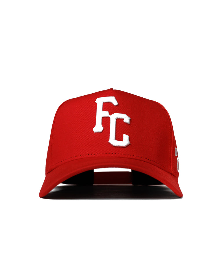 Black 5 panel FC 63 embroidered snapback hat #color_red