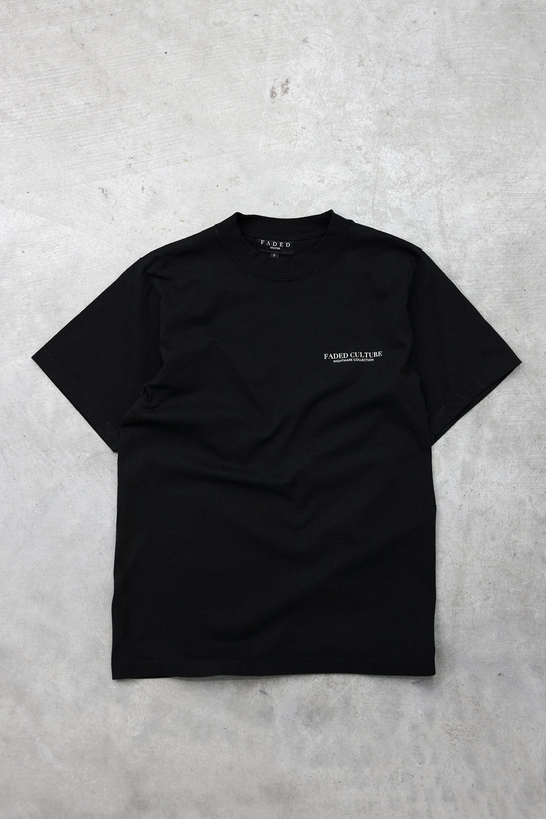 Masked Up black tee, front view with Faded Culture Nightmare Collection chest print