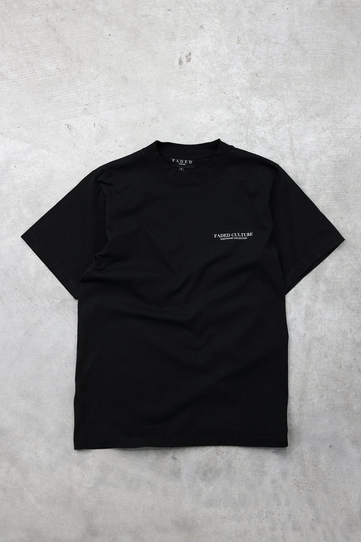 Masked Up black tee, front view with Faded Culture Nightmare Collection chest print