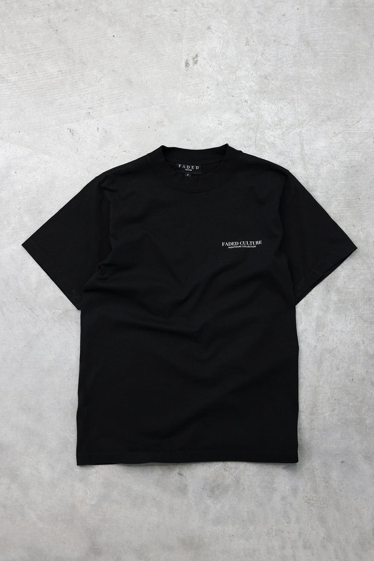 Masked Up black tee, front view with Faded Culture Nightmare Collection chest print
