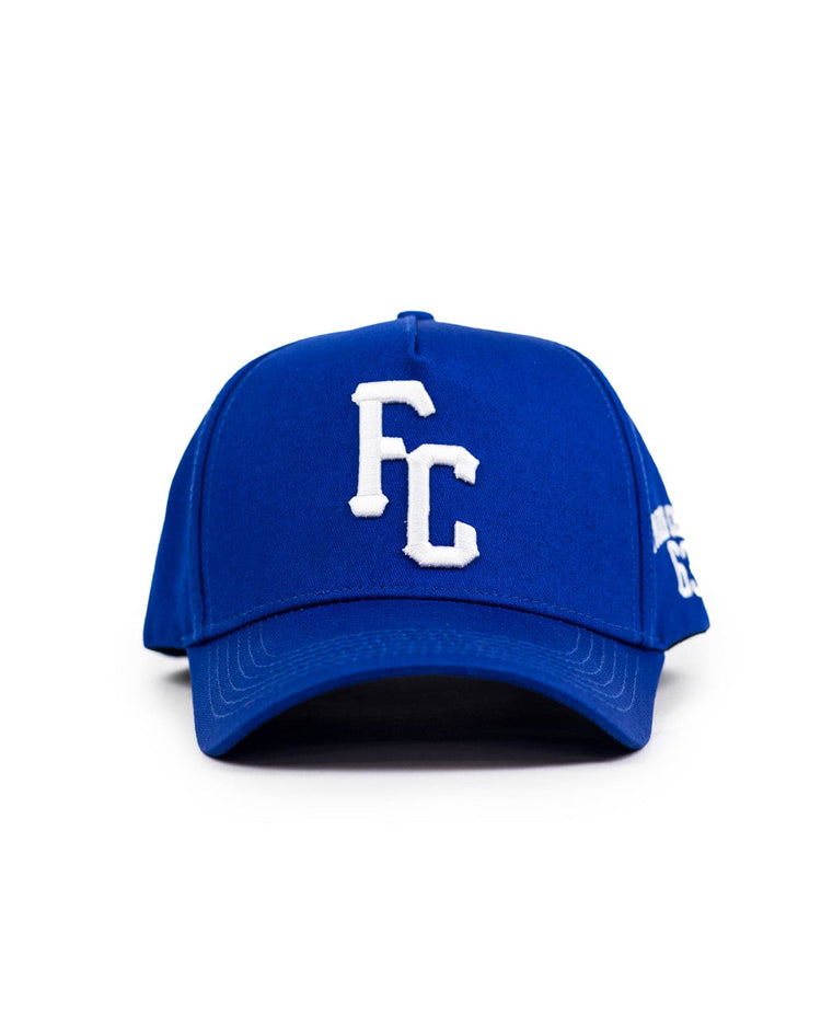 Black 5 panel FC 63 embroidered snapback hat #color_blue